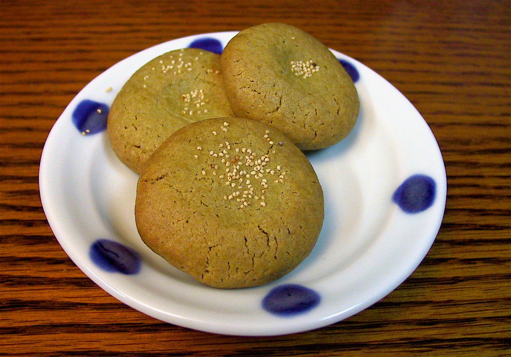 A plate of green matcha cookies
